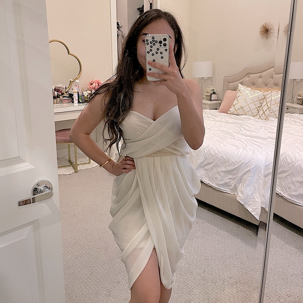 Ivory wrap strapless dress